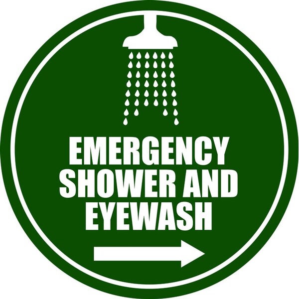 Emergency Shower/Eyewash - R Arrow- Floor Sign 16in Diameter Non Slip Floor Sign